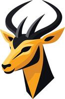 A bold, stylized logo featuring the head of an antelope with black and gold colors vector