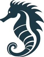 A stylized, minimalist silhouette of a seahorse with a flowing tail vector
