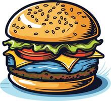 A juicy, cartoon style hamburger with all the fixings, perfect for menu design, food branding, or social media vector