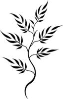 Simple black and white illustration of a stylized branch with leaves, perfect for adding a touch of nature to designs vector