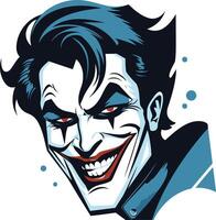 A sinister, close-up illustration of the joker, featuring a menacing smile and stylized features vector