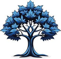 A stylized blue tree with a strong, sturdy trunk and a full, vibrant crown of leaves vector