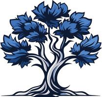 A stylized blue tree with a white trunk and roots, symbolizing growth, nature, and resilience vector