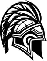 A bold, black and white illustration of a spartan helmet with a flowing plume vector