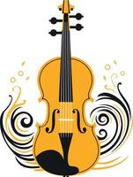A stylized illustration of a violin, framed by elegant swirling patterns vector