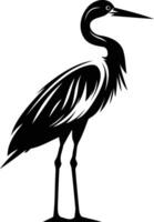 A striking silhouette of a heron, with its long neck and slender legs depicted in a bold black design vector