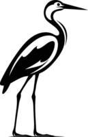 A simple and elegant black and white illustration of a heron standing tall with its long legs outstretched vector