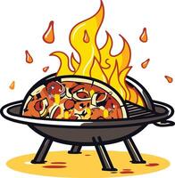 Pizza on a Grill With Flames vector