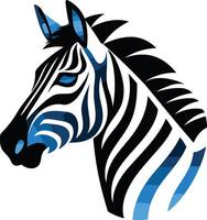 A stylized zebra head logo with a bold black and blue color scheme vector