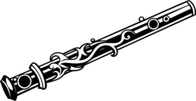 Ornate, black and white illustration of a flute with intricate floral designs vector