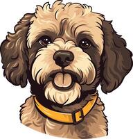 Adorable cartoon illustration of a happy, brown and cream poodle with a yellow collar, perfect for pet-related designs vector