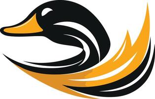 Dynamic and stylized duck logo design in black and gold, perfect for sporting teams, clubs, or businesses vector