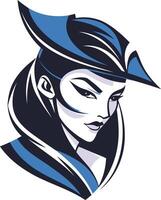 A striking illustration of a woman with a bold, confident expression, wearing a stylish hat vector
