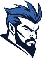 Strong and determined, this masculine logo design features a bold profile with a blue mohawk vector