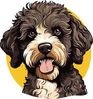 Cute cartoon illustration of a brown and white dog with big eyes and a playful expression vector