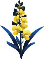 A stylized illustration of a yellow flower with blue leaves, perfect for floral design, branding, or as a decorative element vector