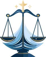 A modern and minimalist illustration of the libra zodiac sign, featuring a stylized scale with a gold star and water-like patterns vector