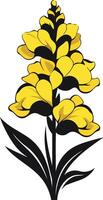 A stylized yellow flower with black outlines and green leaves, perfect for branding or design projects vector