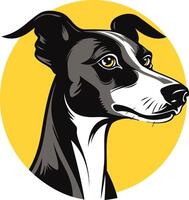 A charming black and white whippet dog portrait with a friendly expression, perfect for pet-related businesses, websites, or branding vector