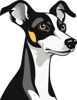 A charming illustration of a black and white dog with a curious expression vector