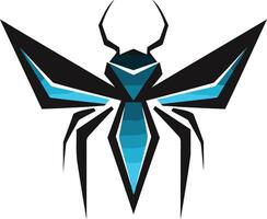 Abstract geometric insect logo with sharp lines and a vibrant blue color vector