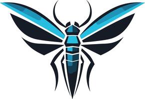 A bold and geometric insect logo design featuring a striking blue and black color scheme vector