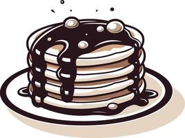 A delicious stack of pancakes drizzled with chocolate sauce and topped with white chocolate chips vector
