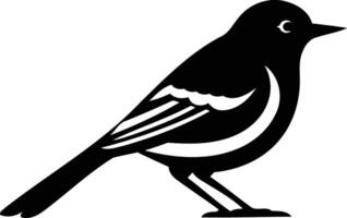 Simple black and white silhouette of a bird with a white stripe on its wing vector