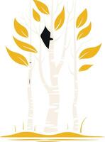 A stylized illustration of a graduation cap nestled within a birch tree, symbolizing growth and achievement vector
