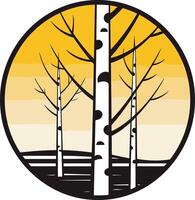 A minimalist, circular logo featuring three birch trees against a sunset gradient vector