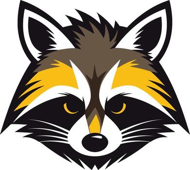 A bold and graphic illustration of a raccoon's face, perfect for creating a mascot, logo, or design element with a touch of playful mischief vector