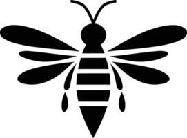 Simple black and white illustration of a bee with wings spread vector