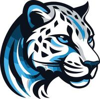 A fierce and powerful snow leopard head with blue eyes, perfect for a mascot, logo, or design element vector