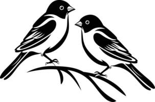 Simple silhouette of two birds perched on a branch vector