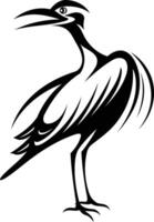 Stylized black and white illustration of a heron in a dynamic pose vector
