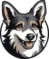A friendly, cartoon-style illustration of a smiling corgi dog in a circle vector