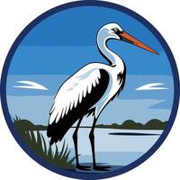 A stylized illustration of a heron standing in a marsh, perfect for nature-themed designs, logos, and branding vector