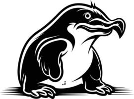 A striking black and white illustration of a penguin in a cartoon style, perfect for branding, logos, and graphic design projects vector