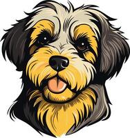A charming cartoon illustration of a cute, fluffy dog with a playful expression vector