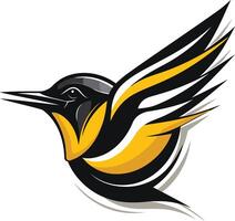 Dynamic stylized hummingbird logo design in black and yellow, perfect for branding companies with themes of nature, speed, and freedom vector