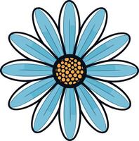 A simple, cartoon-style blue daisy flower with a yellow center vector