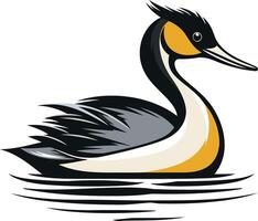 A stylized illustration of a great crested grebe, a water bird with a distinctive crest, swimming on a calm lake vector
