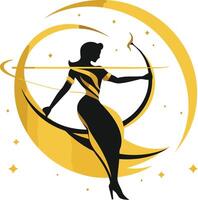 A strong and elegant silhouette of a woman archer, symbolizing power, precision, and grace vector