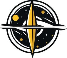 A bold and modern logo featuring a stylized compass with a cosmic design vector