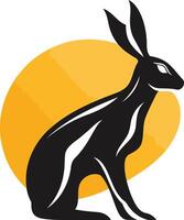 A minimalist black rabbit silhouette against a bright yellow circle, perfect for branding, logos, and design projects needing a touch of natural elegance vector