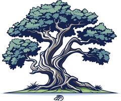 A majestic, stylized illustration of a tree with intricate branches and a thick, gnarled trunk vector