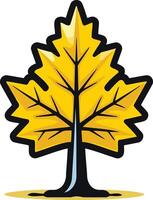 A simple and bold cartoon illustration of a golden maple leaf with a stylized trunk, perfect for logos, branding, or fall-themed designs vector