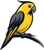 A cheerful yellow parrot perched on a branch, perfect for a logo or mascot design vector