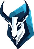 Modern, abstract logo featuring a stylized antelope head in black and white, set against a blue background vector