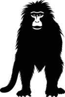 A stark, black silhouette of a monkey with a furry coat and expressive eyes, standing against a white background vector